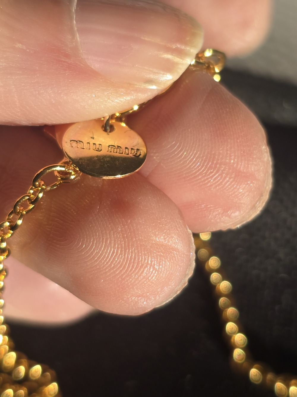 MiuMiu Gold-tone Crystal Lettering Necklace - Picture 4 of 7